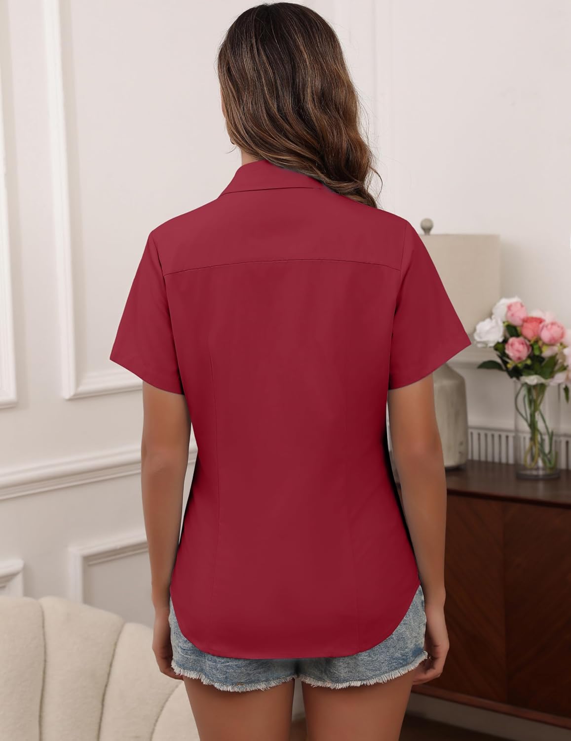 HOTOUCH Women Short Sleeve Button Down Shirts Business Work Fitted Collared Blouse Office Basic Summer Tops S-2XL - Image 5