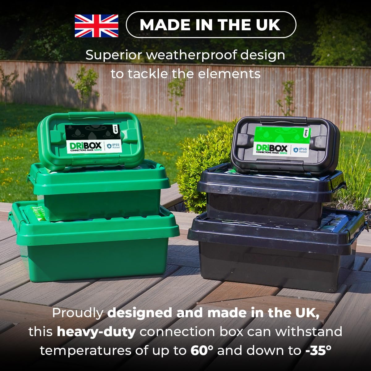 – Medium IP55 Weatherproof Outdoor Electrical Connection Box 34 x 22 x 11.7cm – Power Cord Enclosure for Christmas Lights, Timers, Extension Cables, Leads, Reels, Transformers (Medium, Black)