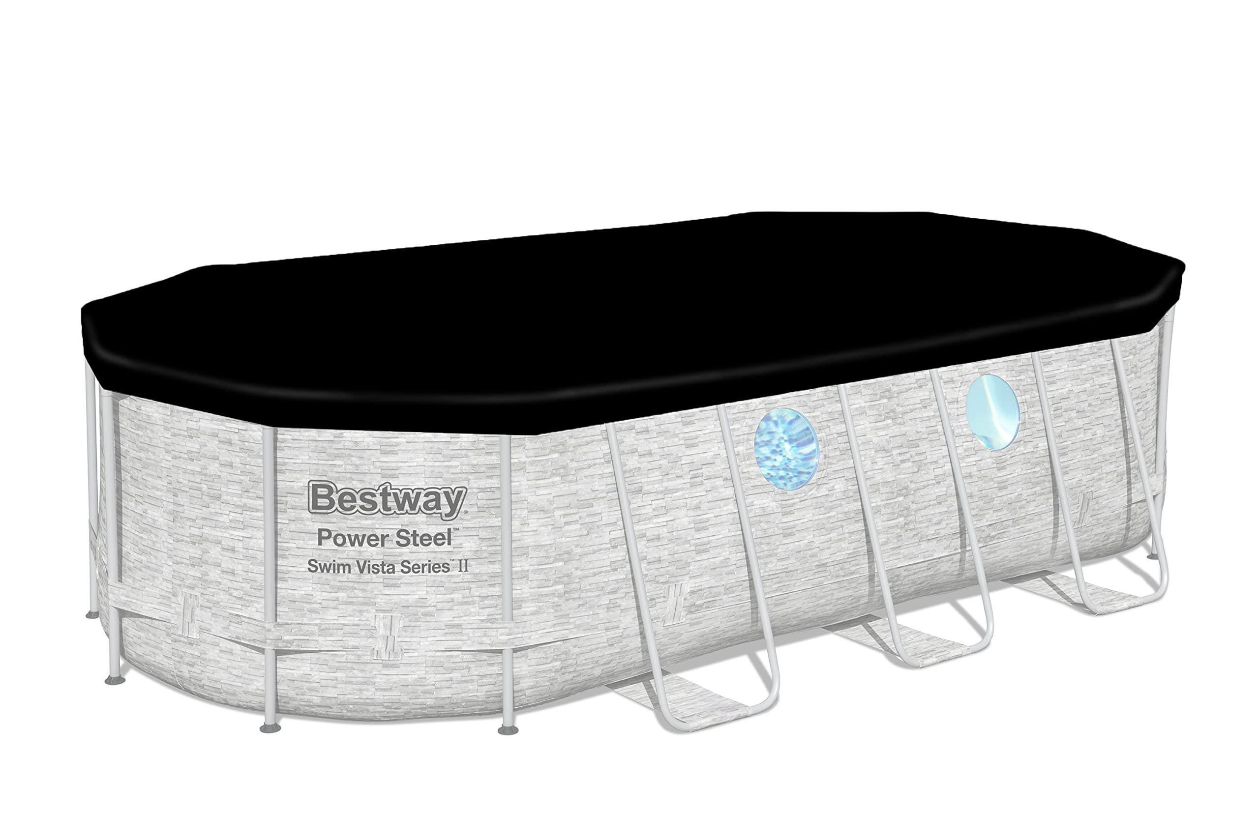 Bestway Power Steel Swim Vista Series Frame Pool Komplett-Set mit Filterpumpe 549 x 274 x 122 cm, Steinwand-Optik (Cremegrau), oval