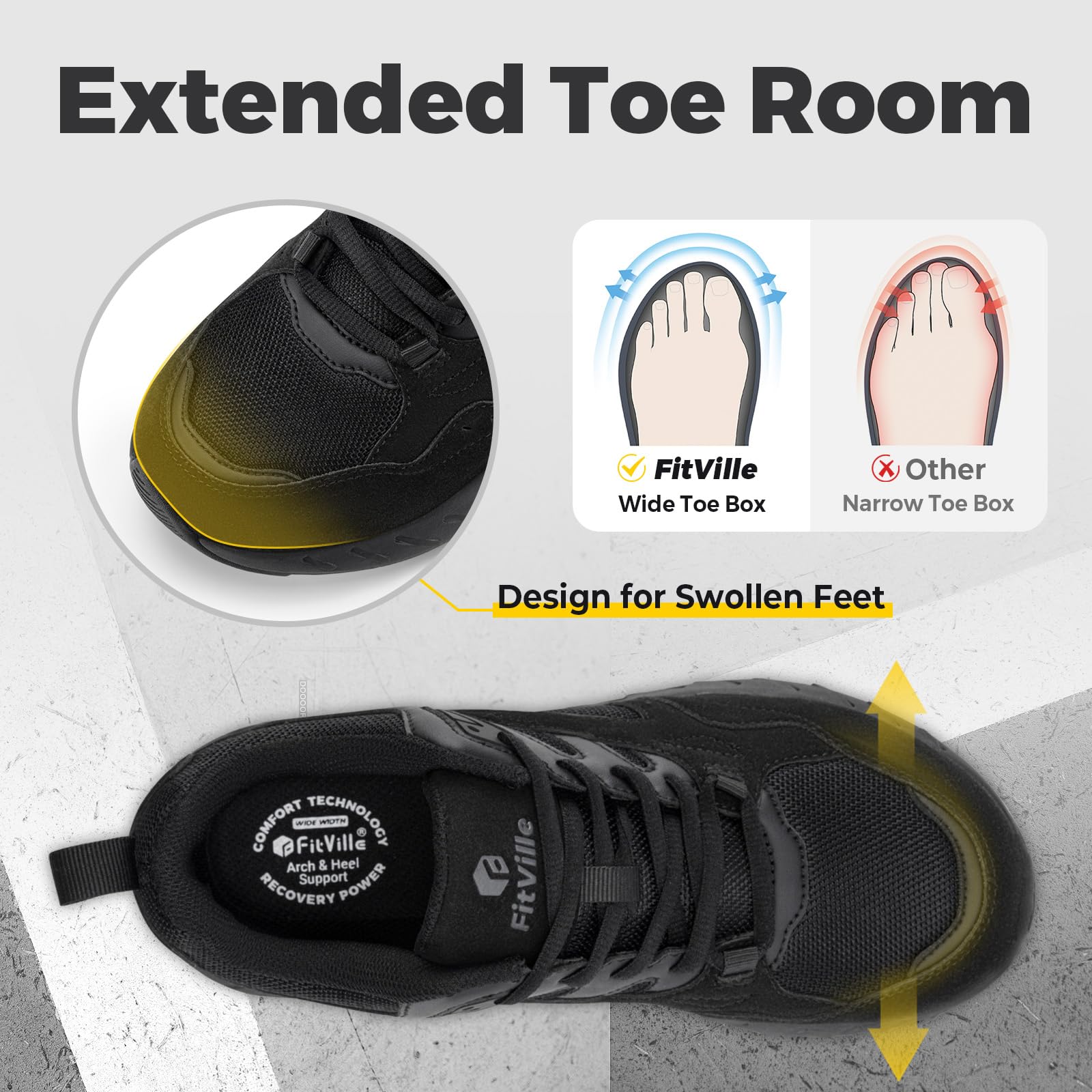 Fitville Extra Wide Buty Do Biegania Damskie Sportowe Buty Do Chodzenia Lekkie Fitness Wygodne Trampki Dla Szerokie Stóp