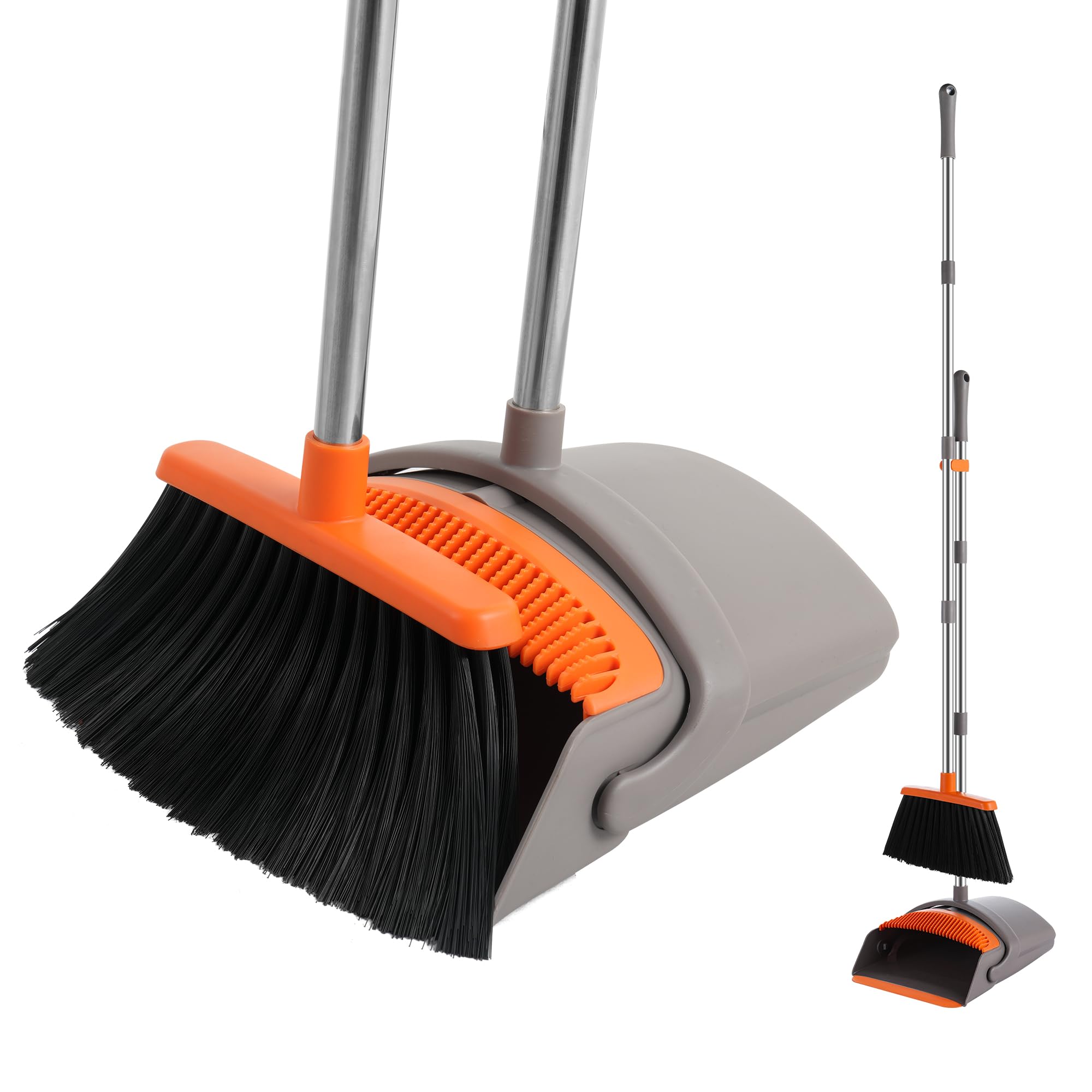 Broom and Dustpan Set House Brooms for Sweeping Indoor Collapsible Broom and Dust Pan Combo for Home Office Kitchen Lobby Floor Pet Hair (Small-Orange)