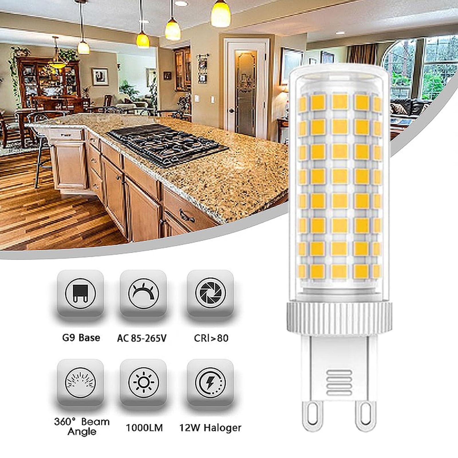 Żarówki LED G9 ciepła biel 3000 k, 10 W, zamiennik 100 W, oszczędność energii, bez migotania, do oświetlenia domu, żyrandol sufitowy, sypialnia, kuchnia (12 szt.)