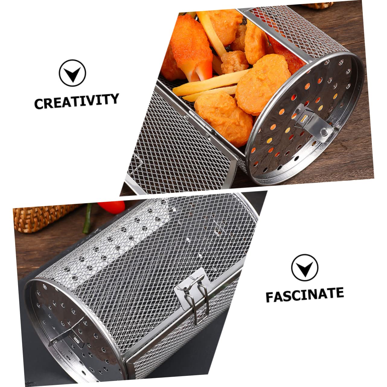 Yardwe Panier De Four À Tambour En Acier Inoxydable 25X14X14Cm Cage De Rôtissoire Rotative Accessoire De Cuisson Pour Barbecue Et Friteuse À Air