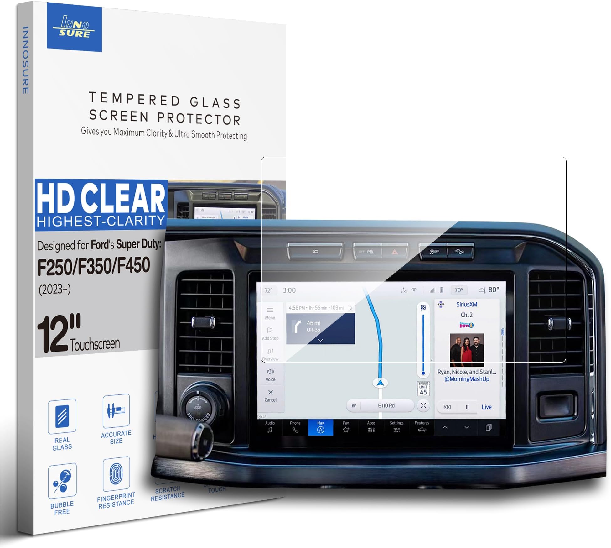 for 2023 2024 2025 2026 Ford Super Duty F250 F350 F450 Tempered Glass Screen Protector 12 Inch Touchscreen SuperDuty F-250 F-350 F-450 [9H] [Anti Fingerprint] (HD Clear)