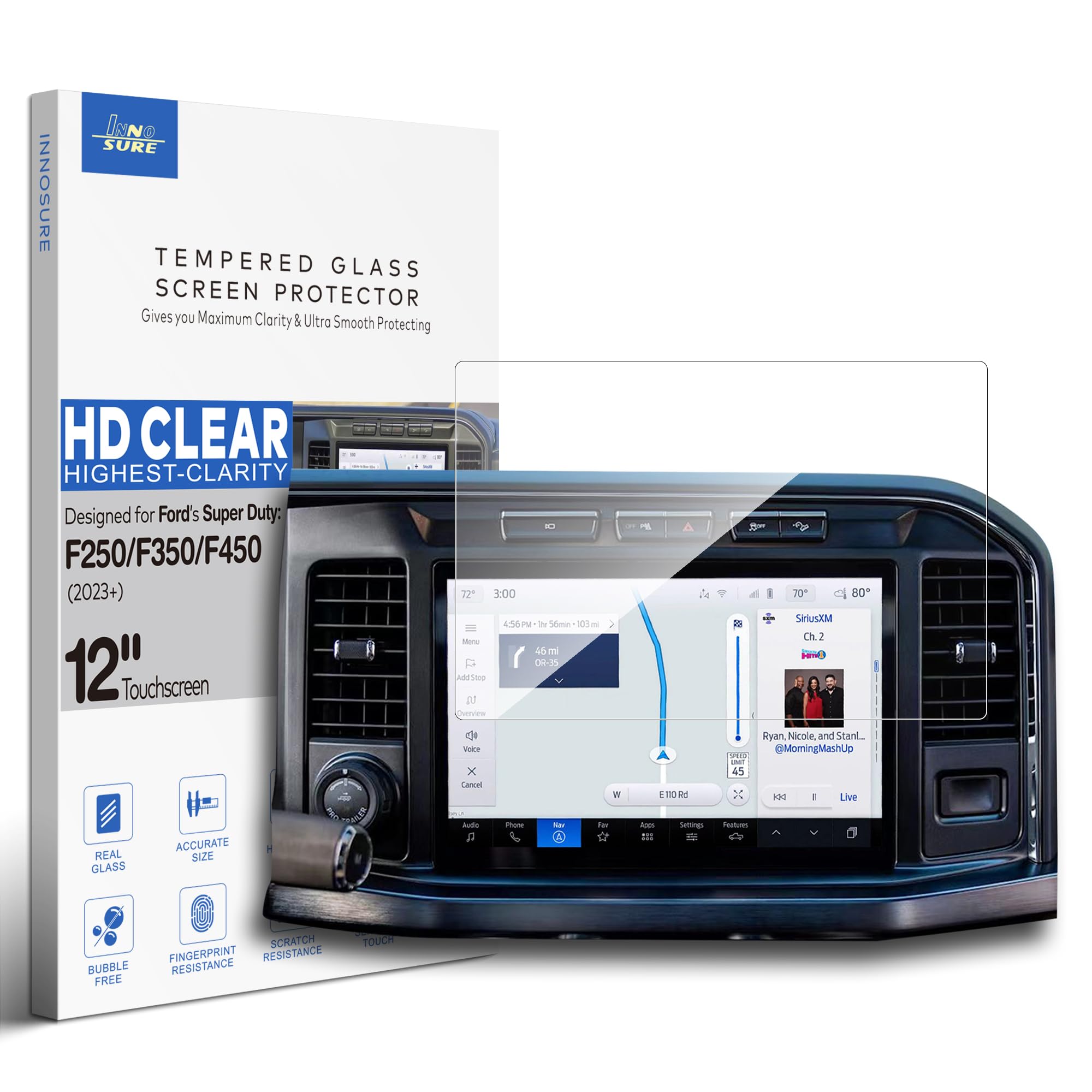 for 2023 2024 2025 Ford Super Duty F250 F350 F450 Tempered Glass Screen Protector 12 Inch Touchscreen SuperDuty F-250 F-350 F-450 [9H] [Anti Fingerprint] (HD Clear)