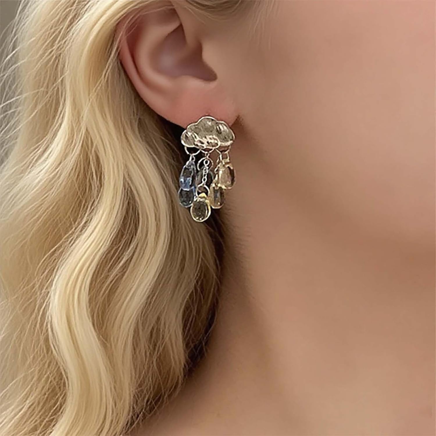 Boho Rain Cloud Earrings Silver Cloud Stud Earring Raindrop Dangle Earrings Resin Droplet Earring Weather Dangle Jewelry for Women - Image 7