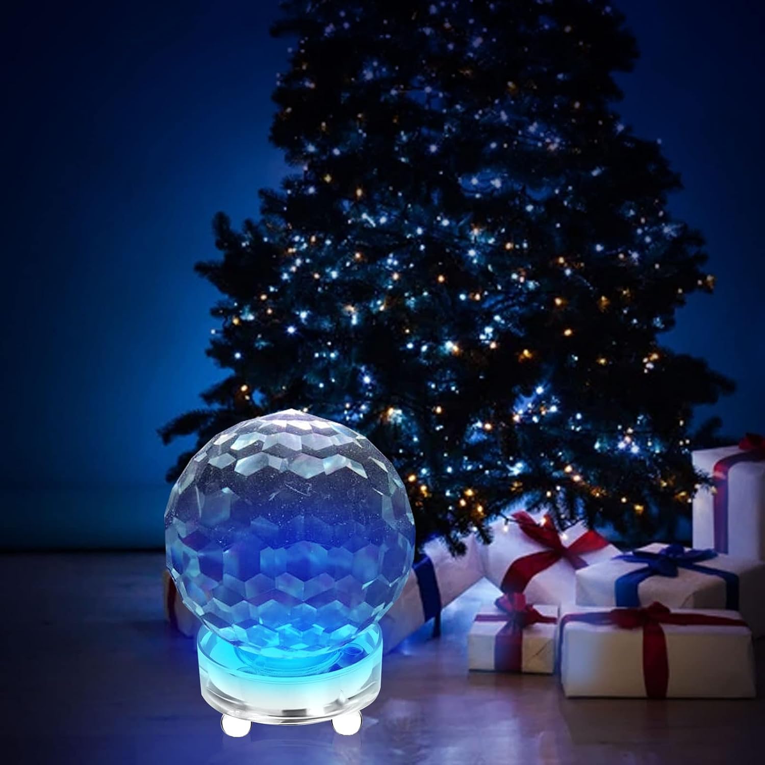 Crystal Led Light Base for 3D Display Lighted Up, 4 LED Bead 7 Colors Led Crystal Light Base Multi-Color Automatic Flashing Show Stand for 3D Glass Art Craft Shows (Round) image 3