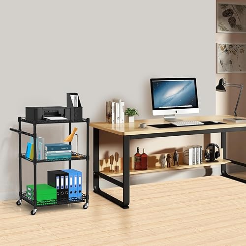Miniatura 7 de Carrito de 3 niveles con ruedas, carrito utilitario de metal para almacenamiento, carrito de alambre resistente para cocina, servir comestibles