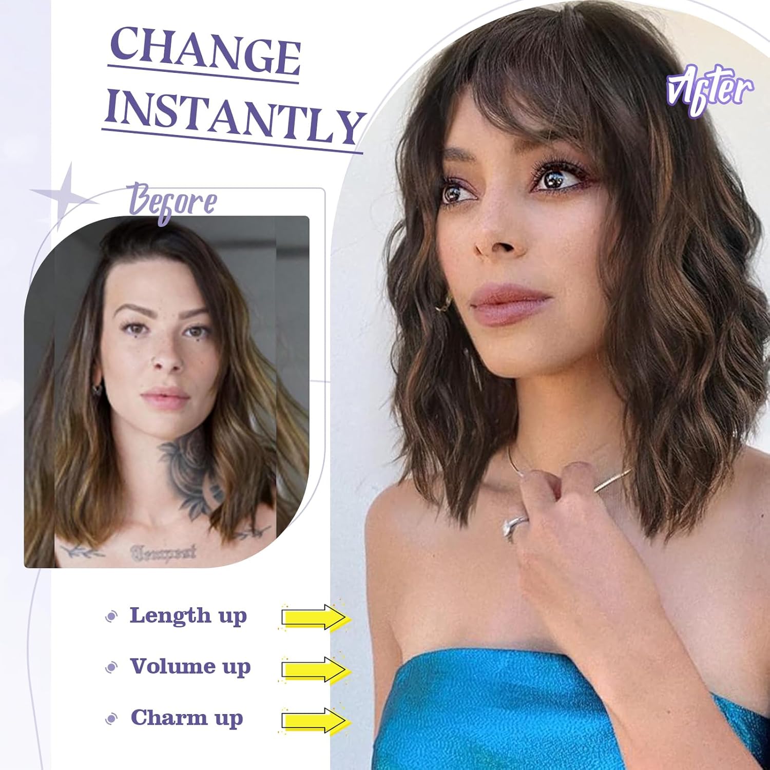 Short Synthetic Clip in Hair Extensions 10 Inch 5Pcs Dark Brown Mix Caramel Blonde Curly Hair Extensions Clip Ins Soft Thick Synthetic Bob Hair Piece for Women