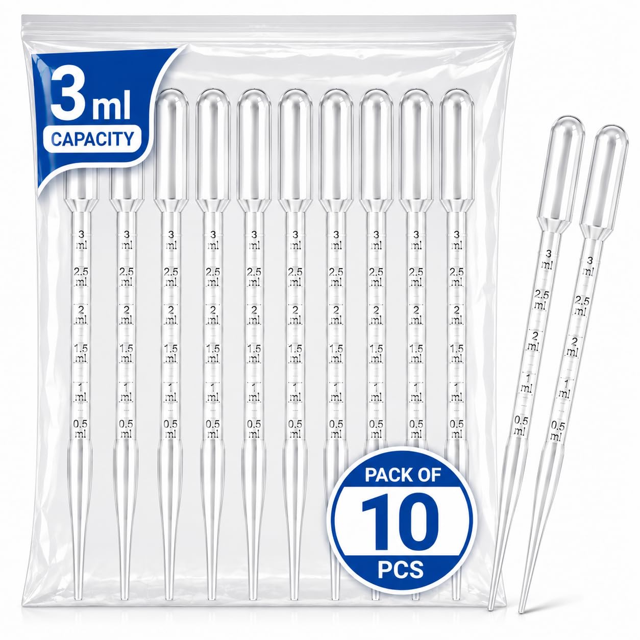Premium 3ml Transfer Pipettes, Clear Plastic Graduated Dropper with 0.5ml Markings, Strong Suction Laboratory Pasteur Pipette for Liquid Transfer, Paint Crafts, Experiments (10)-image-47