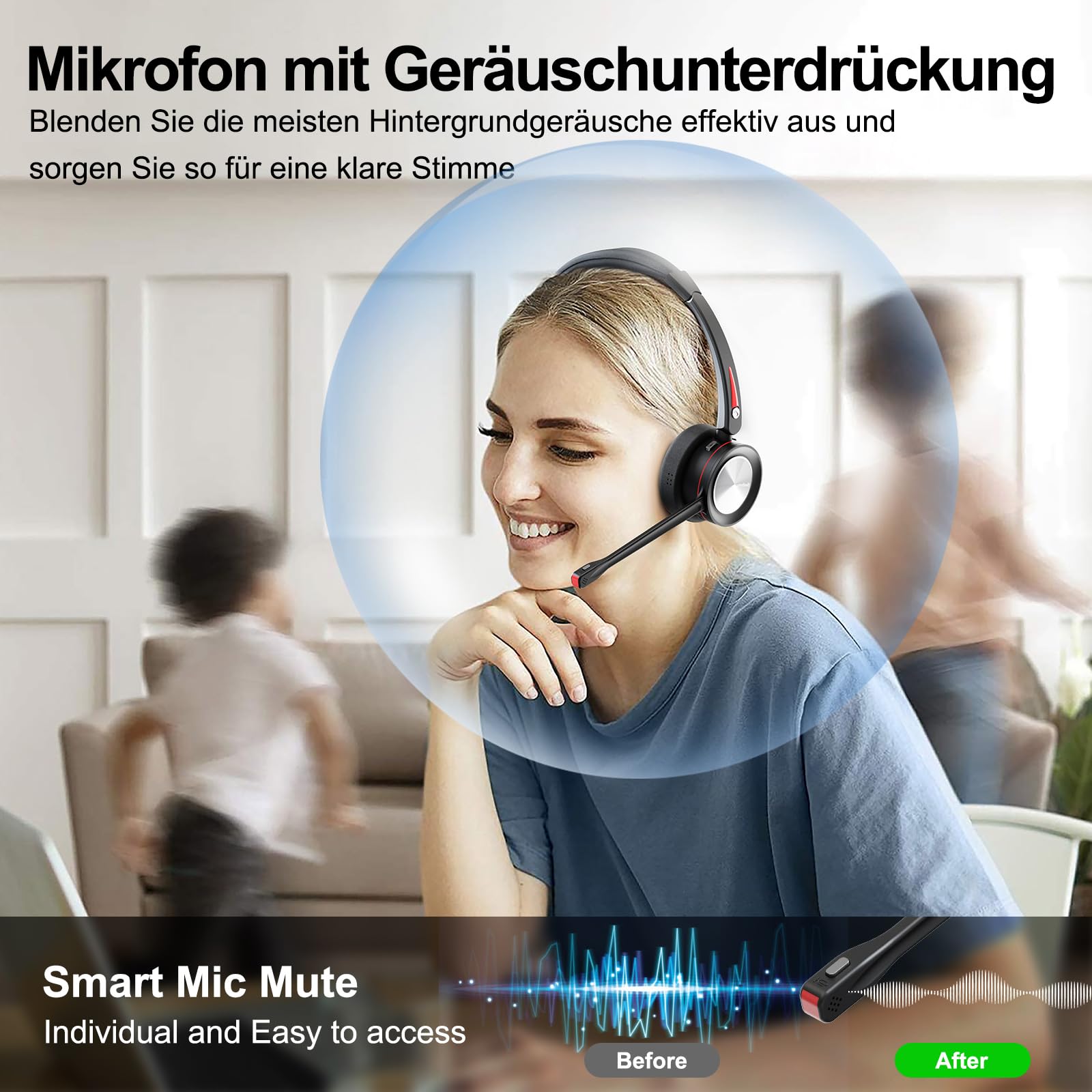 Cuffie Bluetooth Con Microfono E Cancellazione Rumore AI – Auricolare Wireless Con Adattatore USB E 40h Di Autonomia Per Lavoro Smart, PC, Laptop E Riunioni Online - copertina