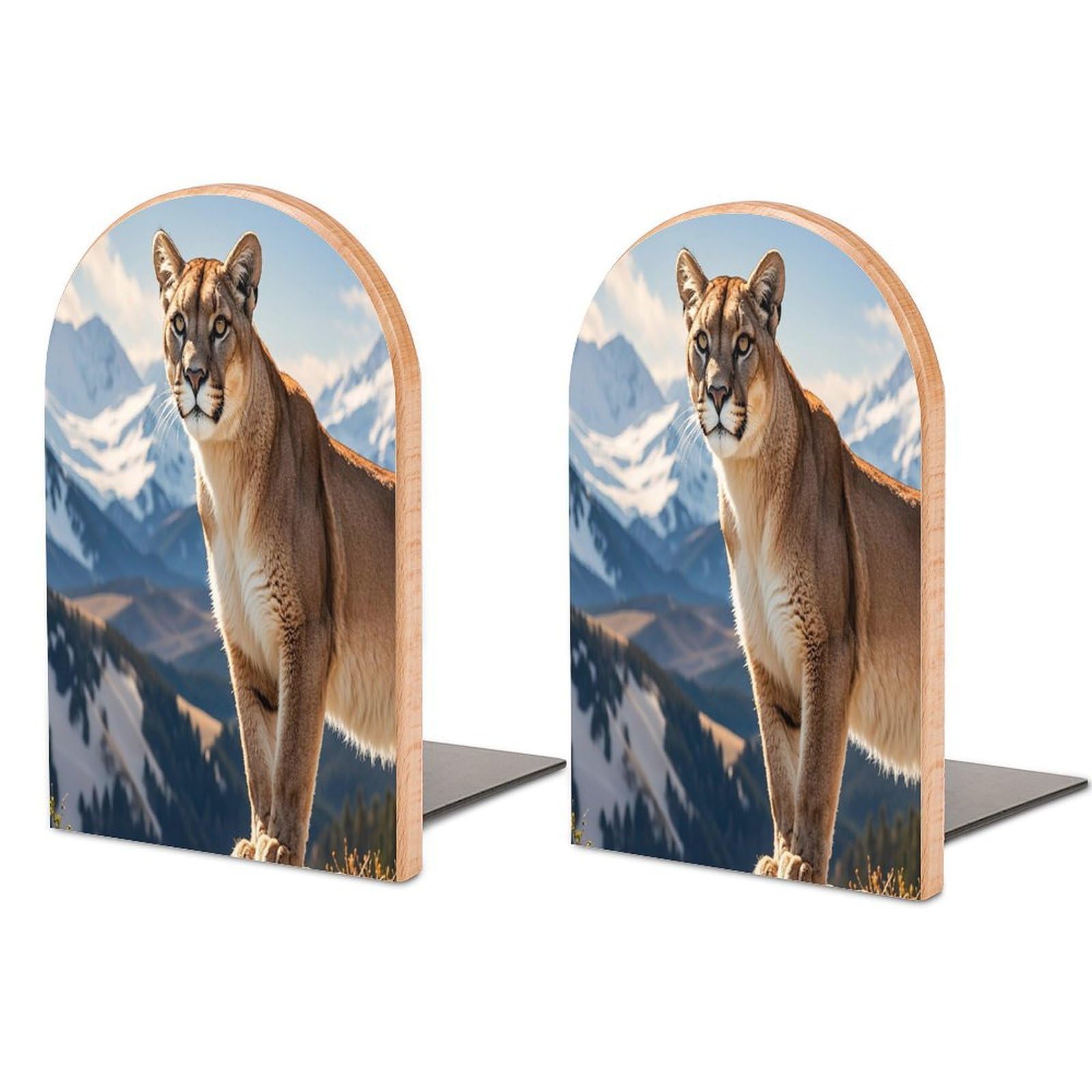 Panther & Mountain Lion Bookend Non-Skid Wooden Bookends for Shelves Heavy Duty Wood Book Ends Decorative Book Stopper Book Stand Non-Slip Book Organizer for Home Office Library