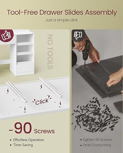 Vista 3 de VASAGLE Kailyn Collection - Escritorio de tocador con espejo y 9 bombillas LED, mesa de maquillaje con tomas de corriente, tocador con 9 cajones