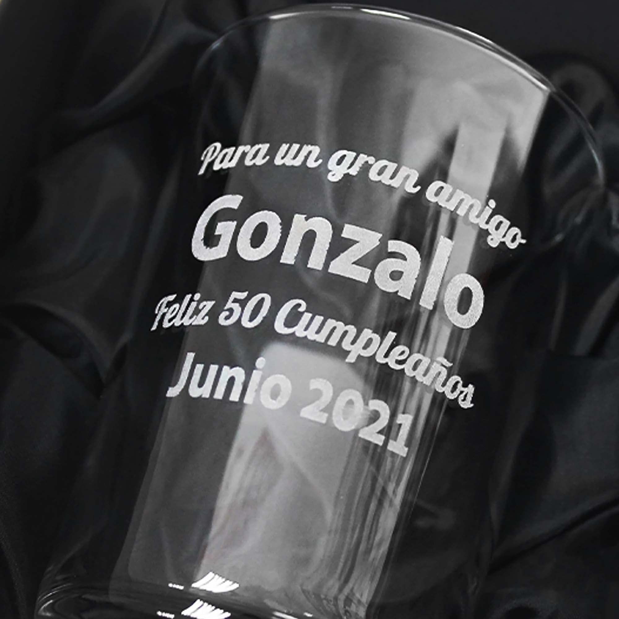 Vasos de sidra o cubata de cristal grabados a láser para eventos, copas, cócteles, whisky (1 Vaso + Estuche)