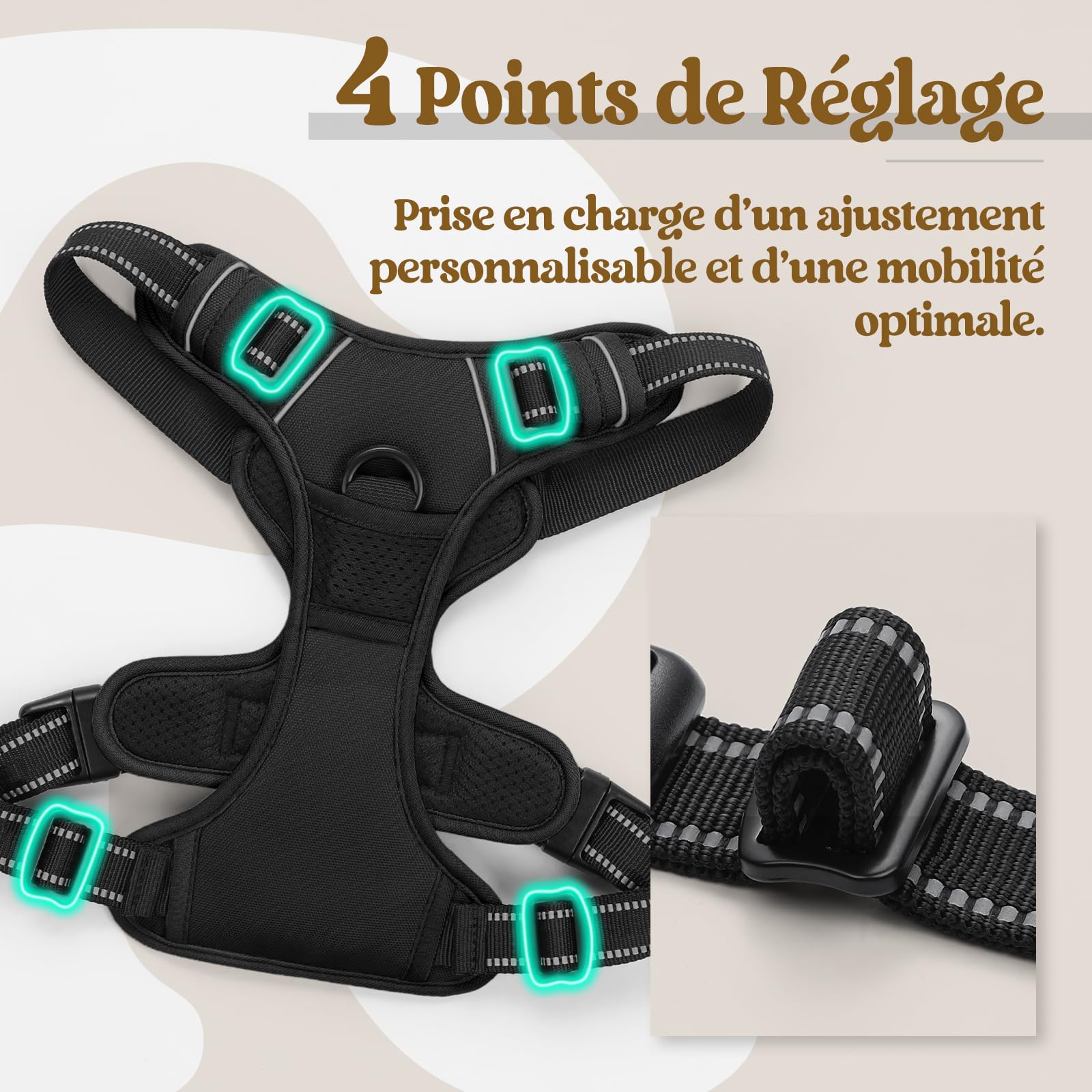 rabbitgoo Harnais Chien Anti Traction, Arnet pour Chiens avec Poignée Contrôl, Facile à Mettre, Gilet Réfléchissant Réglable avec Attache Devant, Harnais pour Chien Moyen Grand, Noir, L