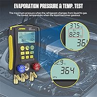 Vista 2 de Medidor de colector digital de refrigeración, kit de probador de temperatura de presión de vacío HVAC con clip de prueba y tubería para probar