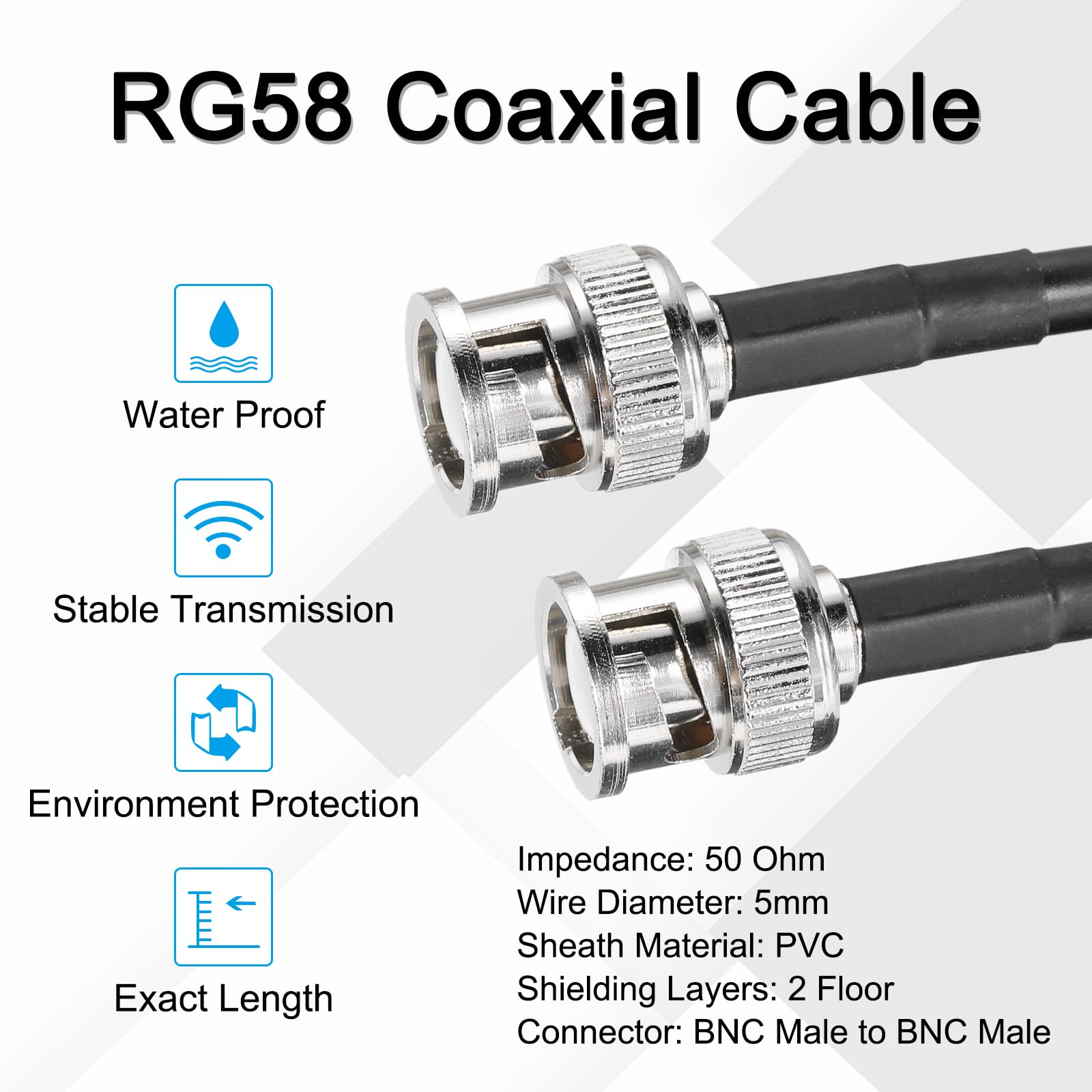 QUARKZMAN RG58 Câble Coaxial 200ft/61.0 M Câble Coaxial BNC Mâle À BNC Mâle