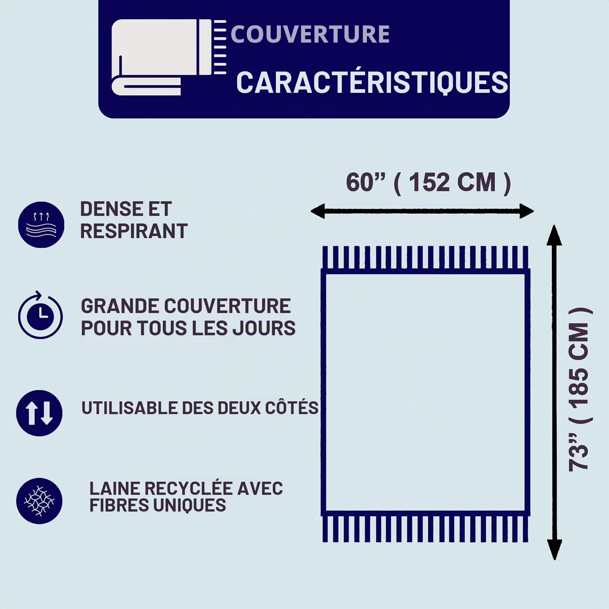 Couverture en Laine Douce à Carreaux Tartan - 185 x 77 cm - Motif Tartan écossais avec Franges - Couverture Chaude pour canapé, Voyage et Voiture pour la fête des mères ou Noël