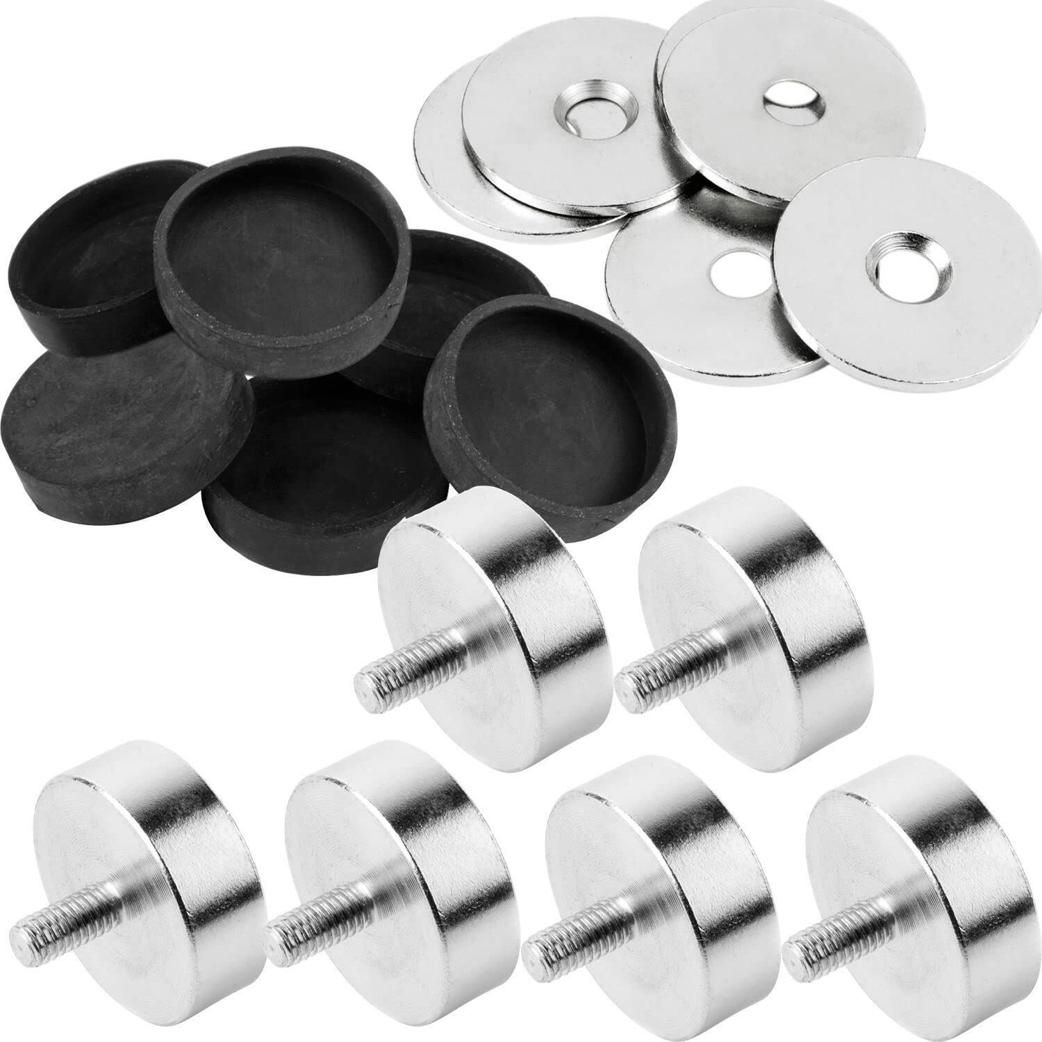 vasalat Imán para olla con pivotes roscados para atornillar, con arandelas de metal y tapas de goma, diámetro de 20 mm, neodimio 18 piezas