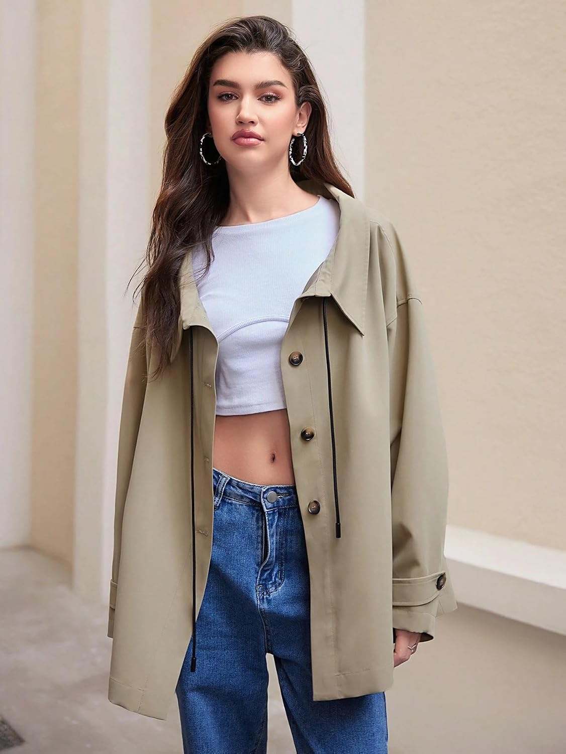 Womens Fashion Trench Outwear Mid-length Trench Coat Jacket Coat