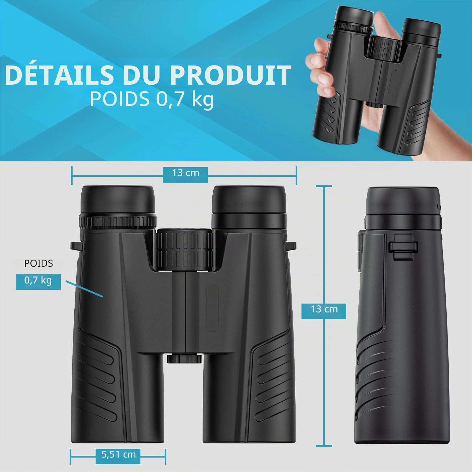 12 x 42 Jumelle,Jumelles Adultes Puissante, Jumelles Professionnelles HD pour Observation des Oiseaux et Etoiles, Voyages, Chasse et Sport de Vue avec Adaptateur pour Téléphone