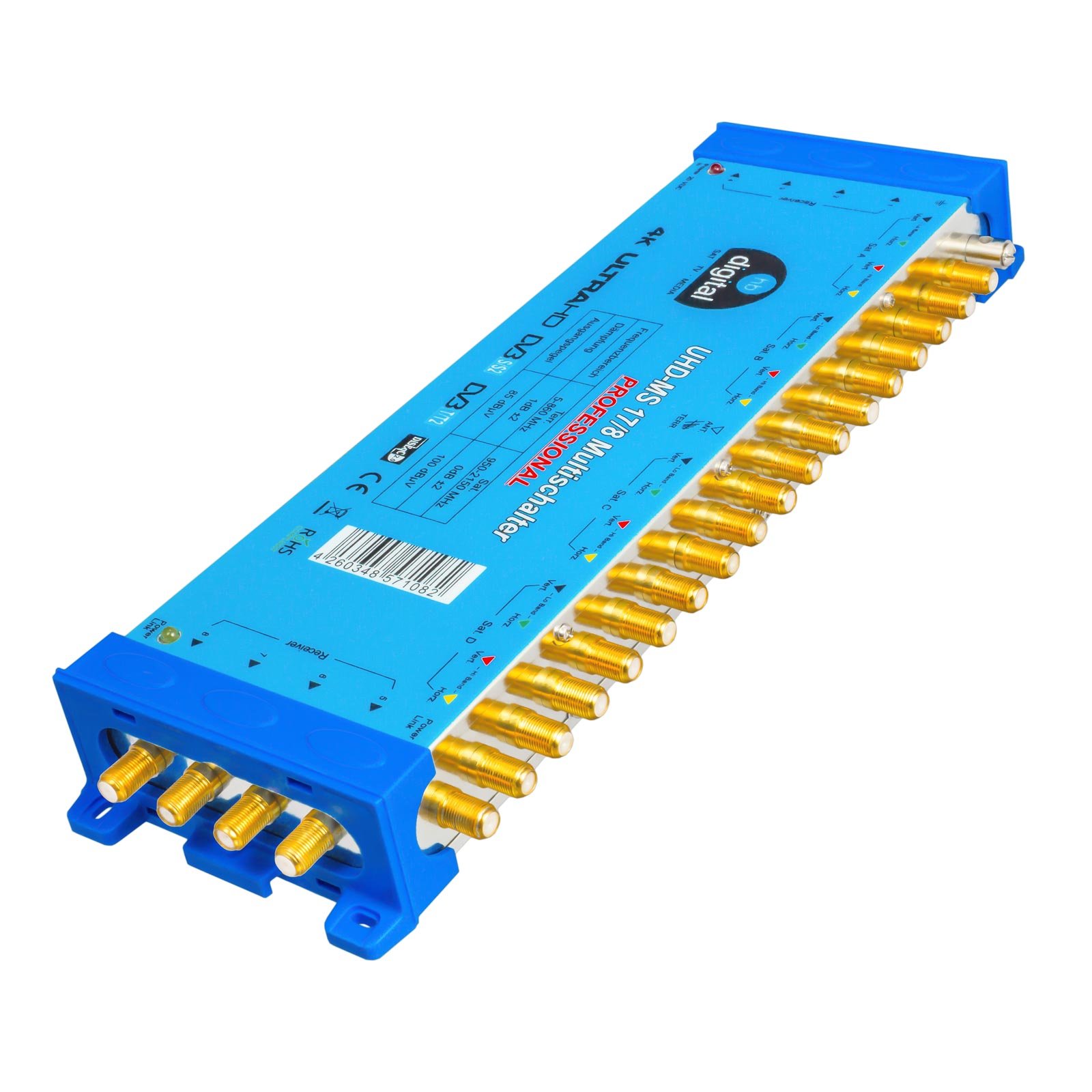 HB-DIGITAL Multiswitch pmse 17/8 4X SAT hasta 8 x abonado / receptor para Full HDTV 3D 4K UHD con fuente de alimentación