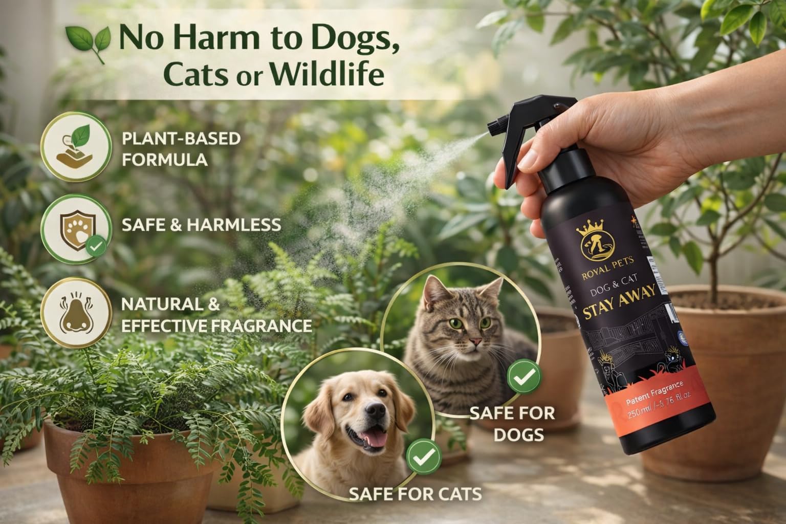 Royal Pets Stay Away Spray Cat Repellent Spray Stray Dog Repellent Spray 250ML Pack of 1 | Car Protection from Dog | Solution to Keep Dogs, Cats, Puppy, and Kitten Away from Vehicle and Car 2