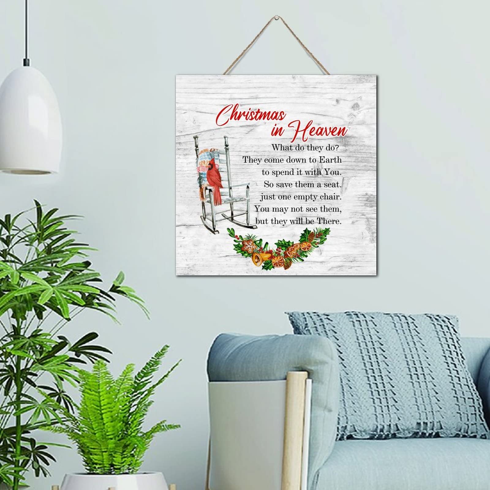 Panneau en bois Cardinal Rouge commémoratif de Noël en hommage aux parents disparus