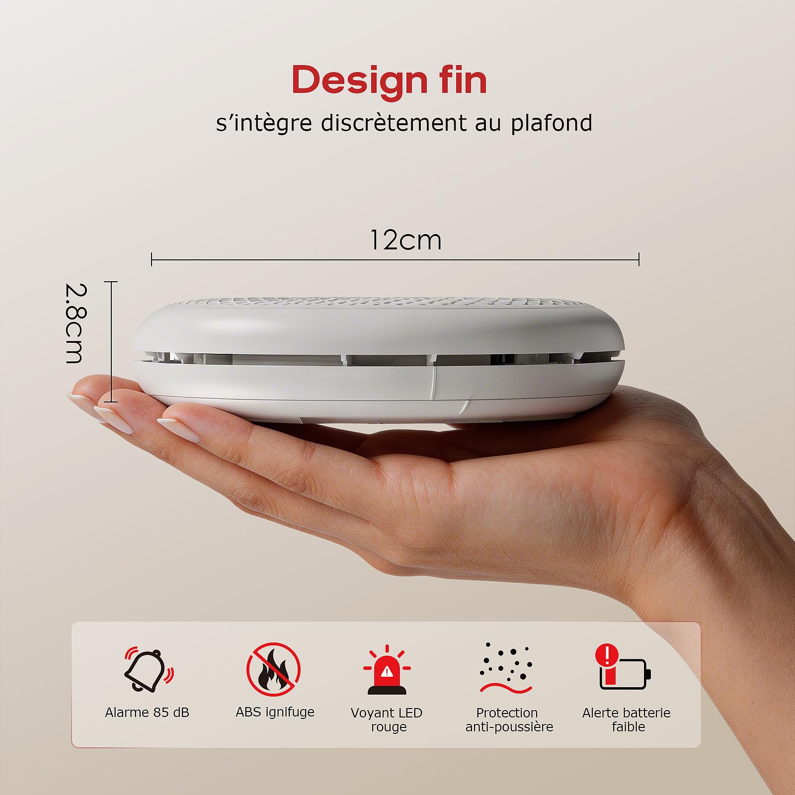 Safeliveo Détecteur de fumée WiFi avec Batterie 10 Ans, Notifications Via Application et Auto-Test, Alarme Incendie Intelligente Compatible Tuya & Smart Life, 2 pièce