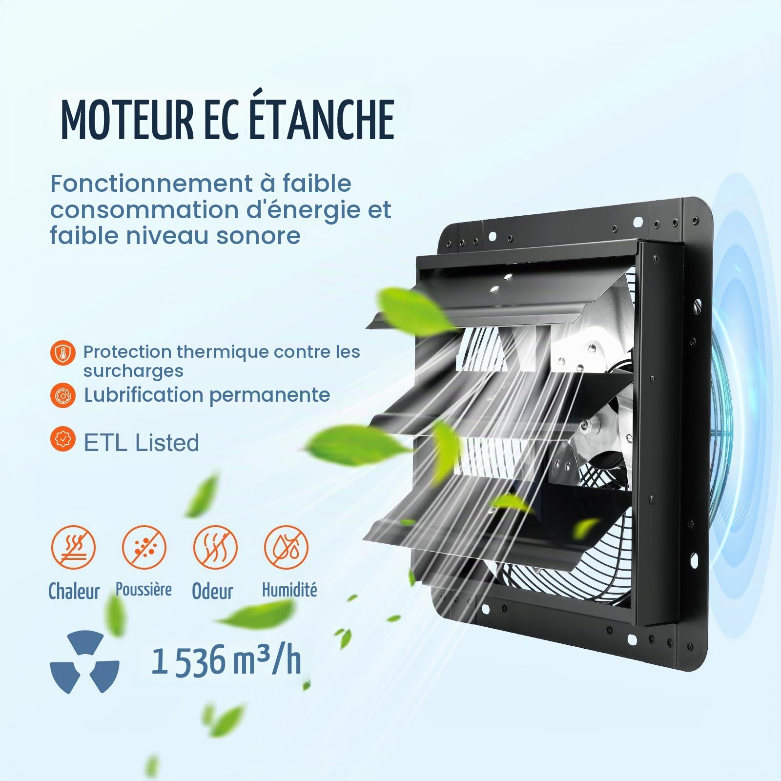 VEVOR Ventilateur d'extraction à volets, 30,5 cm avec contrôleur de température et d'humidité, extracteur d'air de grenier mural réglable à vitesse variable, 1500 m³/h, moteur EC, pour serre, garage