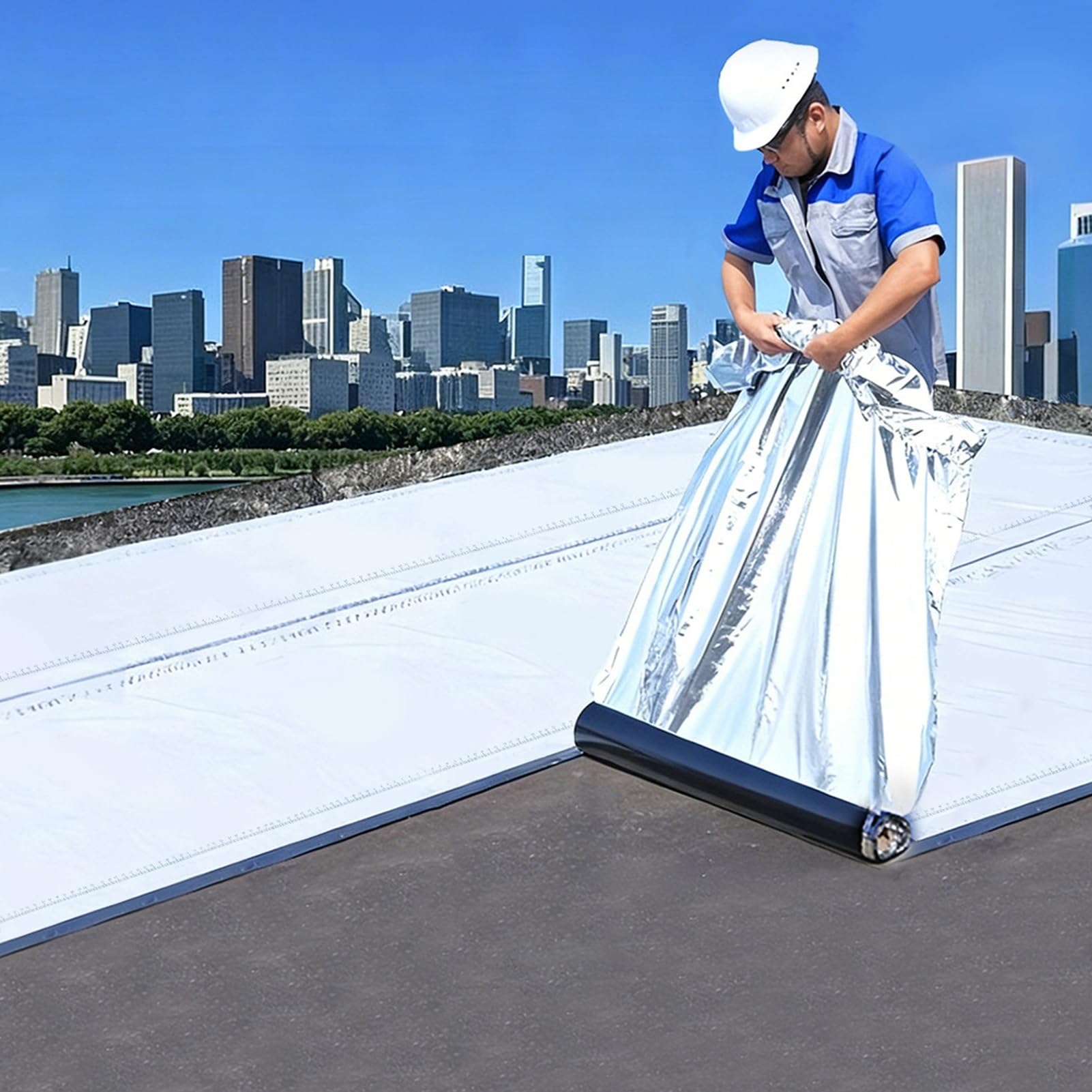 1,5 mm Tela Asfáltica Autoadhesiva Cinta Selladora Impermeable Autoadhesiva, Rollo Cinta Bituminoso de Reparación para Techo Metálico/Terraza/Balcón/Patio/Cemento(1x15 m/3.3x49.2 ft)