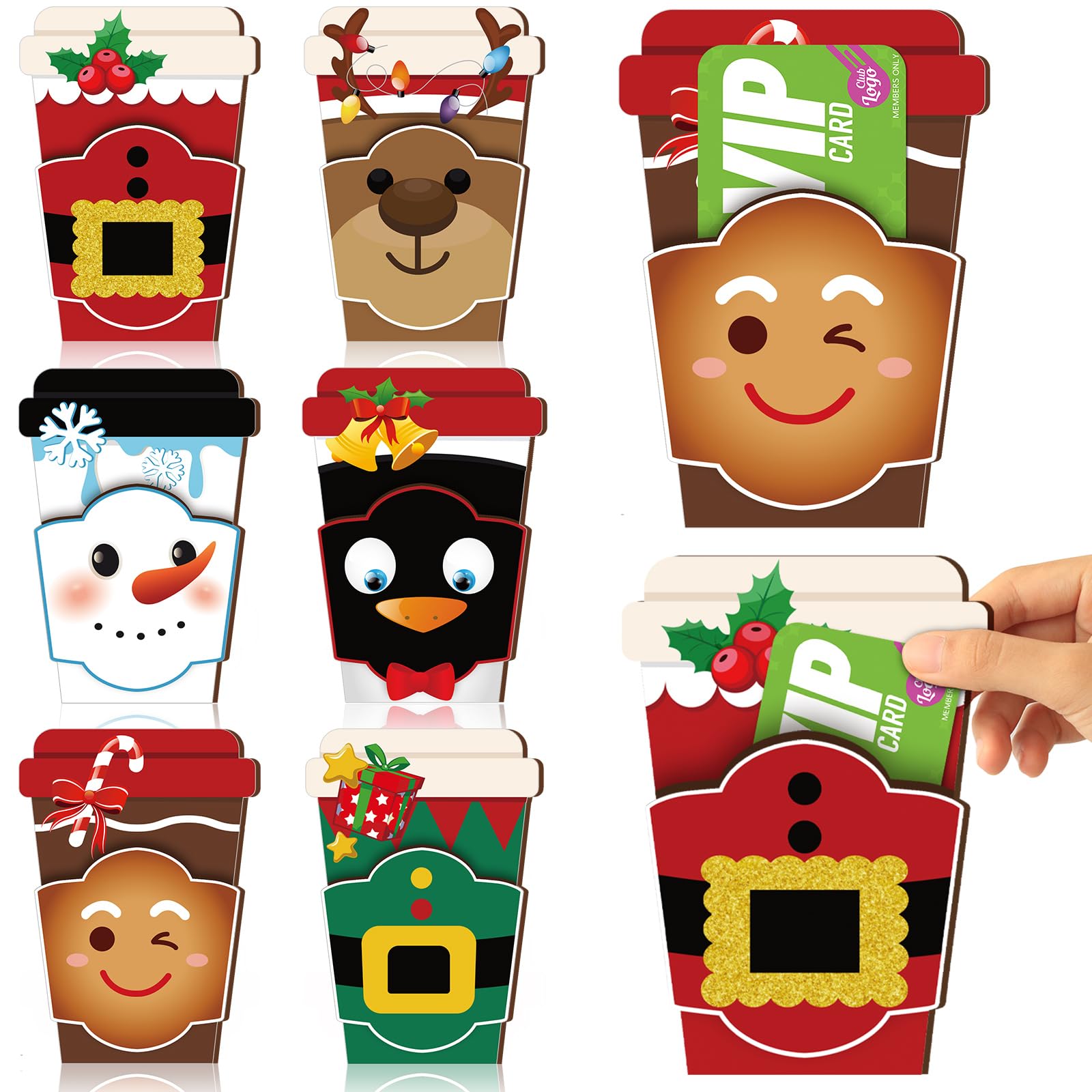 Motiskyy 6 Pcs Christmas Gift Card Holder Christmas Ornaments Cup Shaped Wood Gift Card Holder Thank You Gifts Xmas Gifts Xmas Decor for Winter