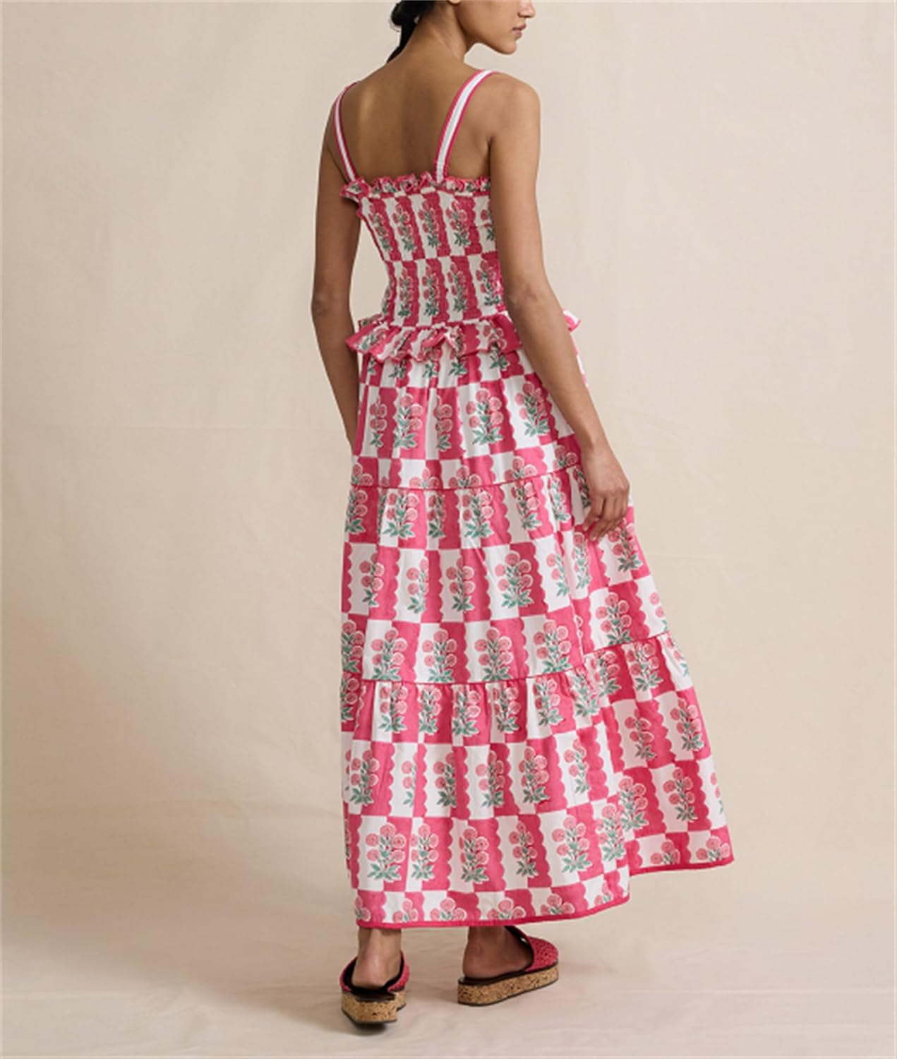 Women Summer Boho Dress Floral Printing Sleeveless Tie Shoulder Flowy Maxi Dress Y2k Beachwear Sundress - Image 3