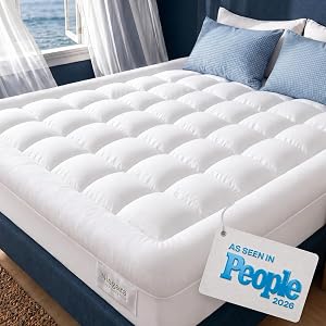 Cloud-Like Queen Mattress Topper - 100% Cotton Top Mattress Pad for Back Pain Relief - Breathable & Naturally Cooling for Hot Sleepers - Machine Washable
