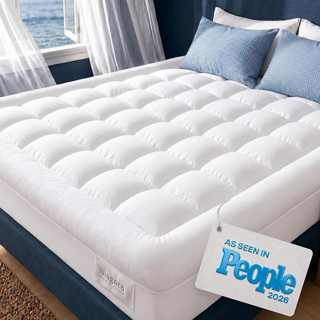 Cloud-Like Queen Mattress Topper - 100% Cotton Top Mattress Pad for Back Pain Relief - Breathable & Naturally Cooling for Hot Sleepers - Machine Washable