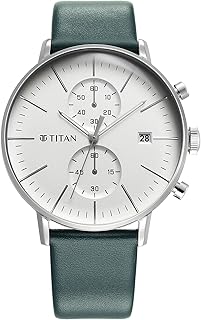 Titan Infinity Display Quartz Chronograph with Date Silver Dial Dark Teal Green Leather Strap Watch for Men - NT90146SL01