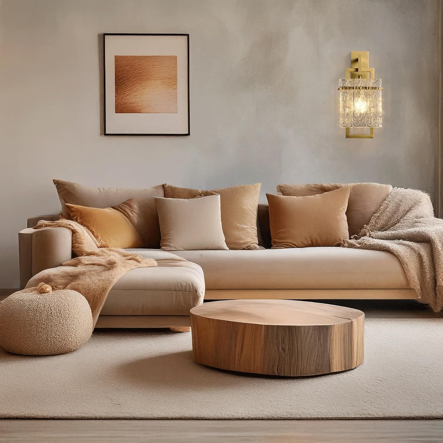 Wall Sconce Modern Luxury Elegant Brass Glass Wall Light Hardwired Indoor Geometric Design Decorative Wall Lamp Ambient Accent Light Fixture for Bedroom Living Room Wall Lighting Fixture