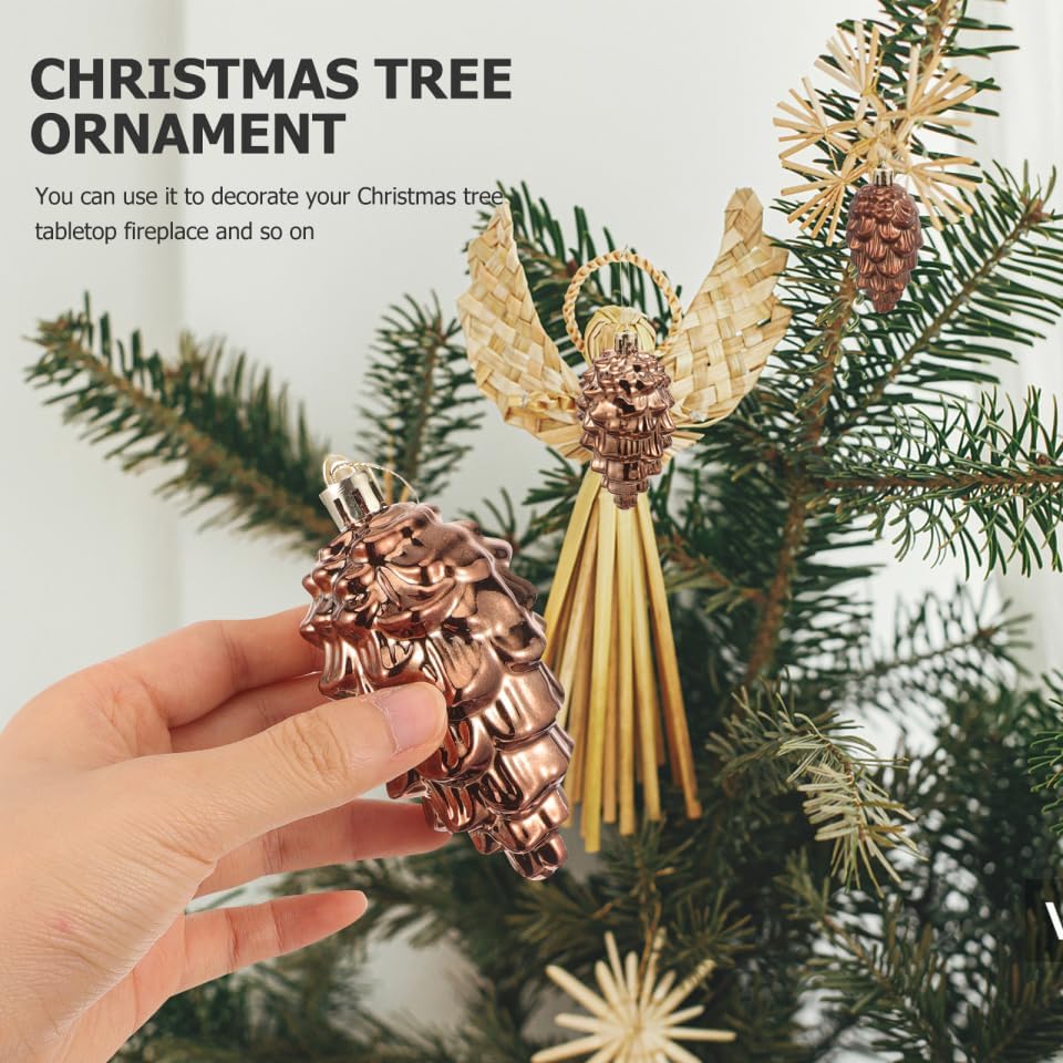 Garneck 8pcs Pine Cone Ornaments for Christmas Tree Small Pinecone Xmas Tree Hanging Decoration Vintage Plastic Pine Cone Baubles with String for Xmas Fall Thanksgiving Day Decoration - Image 7
