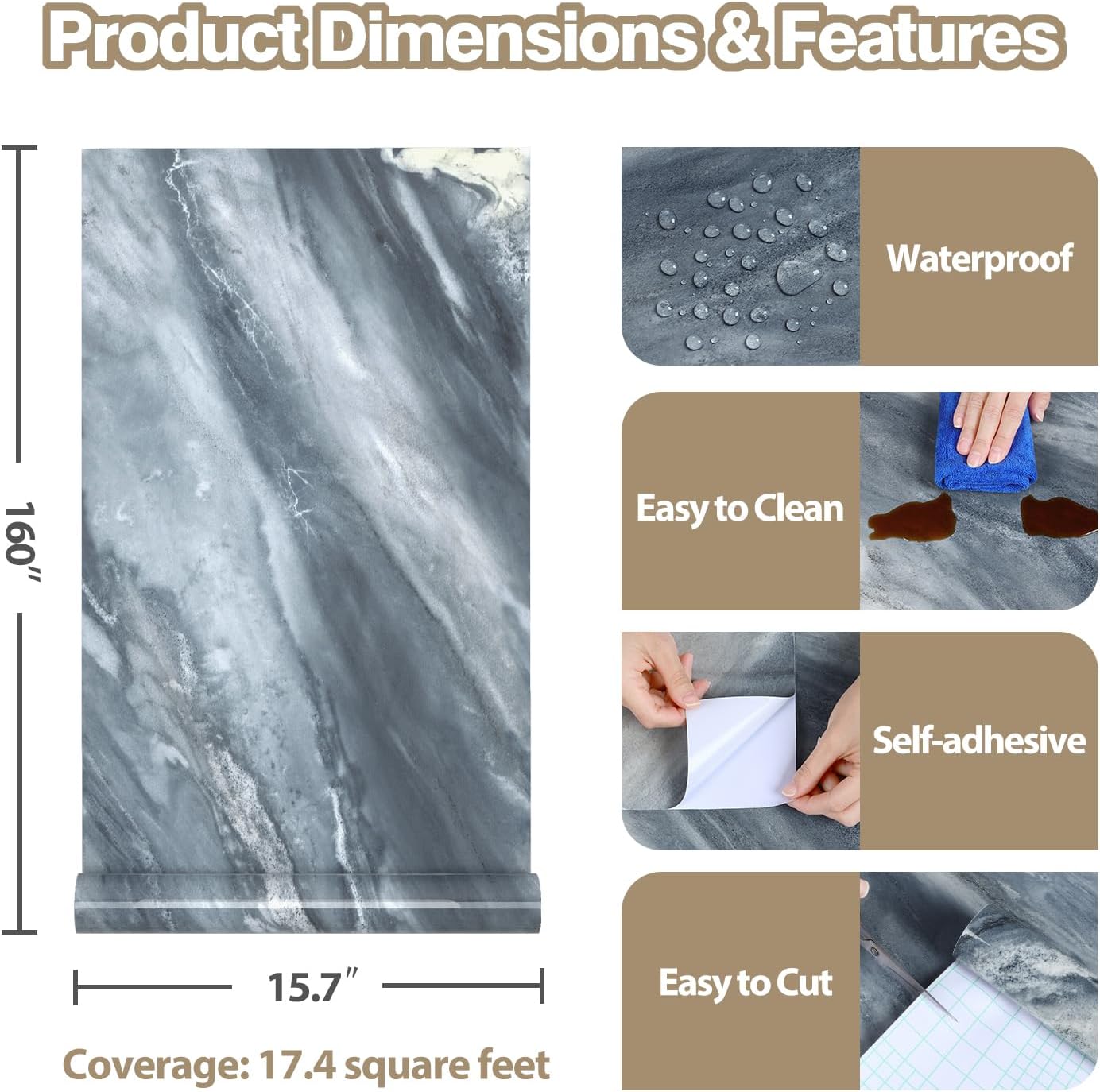 Glossy Slate Blue Marble Contact Paper Peel and Stick Countertop Contact Paper for Bathroom Waterproof Marble Wallpaper 15.7"x160" Blue Kitchen Vinyl Wallpaper Removable Countertop Wrap