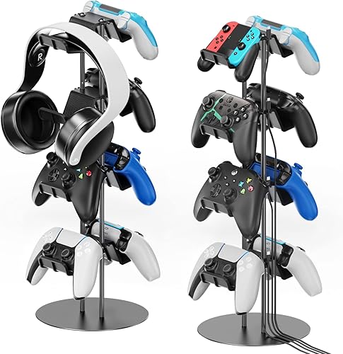 Kytok Soporte de control de 4 niveles con organizador de cables para escritorio, soporte de pantalla universal compatible con Xbox PS5 PS4 Nintendo