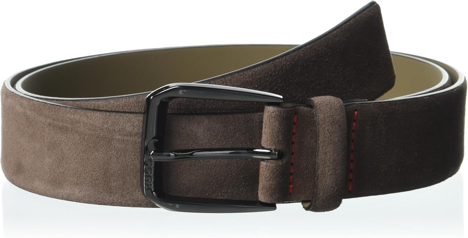 HUGO Men's Coated Leather Bold Buckle Belt