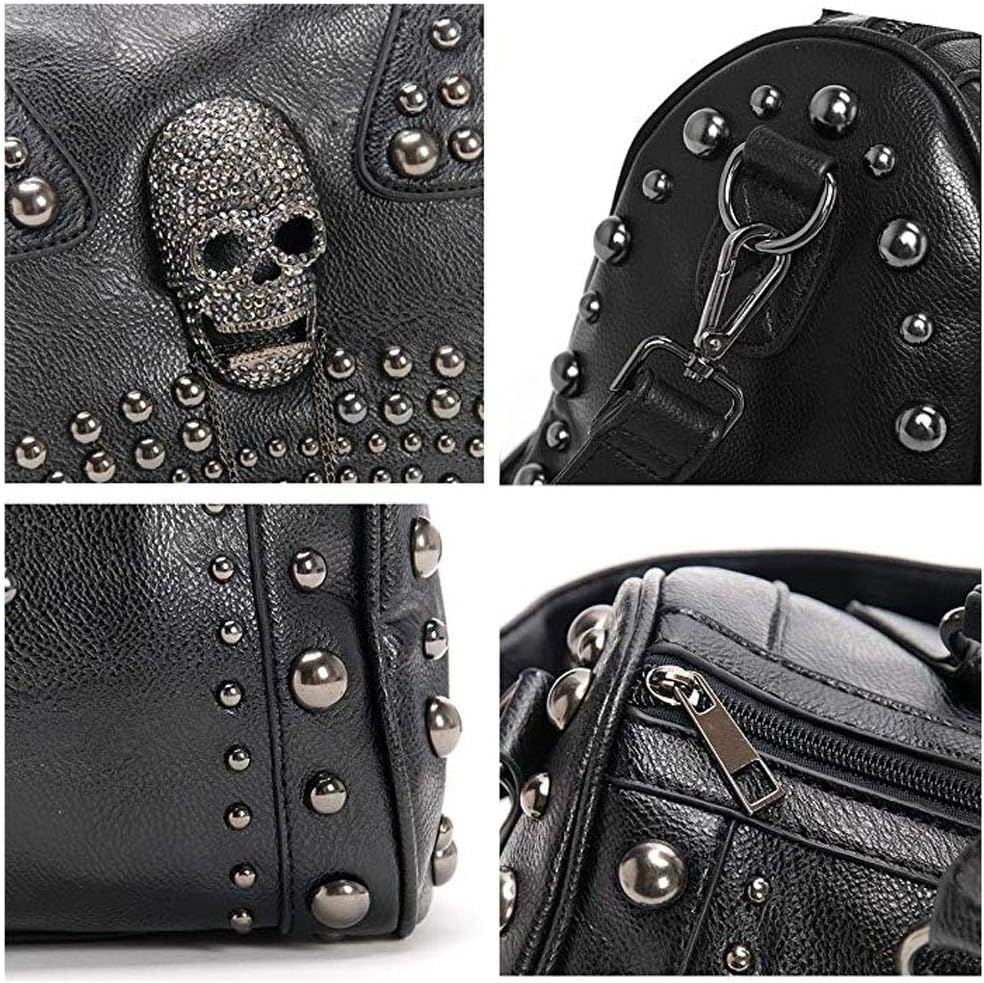 Women Skull Handbag Gothic Rivet Tote Satchel Shoulder Crossbody Bag