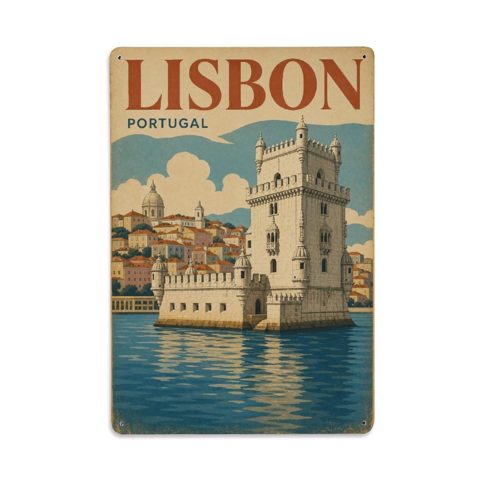 Fqcyn Style Metal Tin Sign Travel Vintage Portugal Lisbon