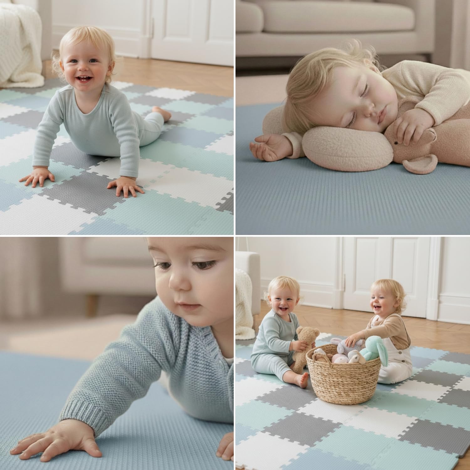 LittleTom 36 Piezas Alfombra Bebé desde el Primer Mes - 30x30 cm Colchoneta de Espuma EVA Acolchada - Superficie Puzzle Antideslizante para Niños Pequeños - Suelo Protector para la Habitación Infantil