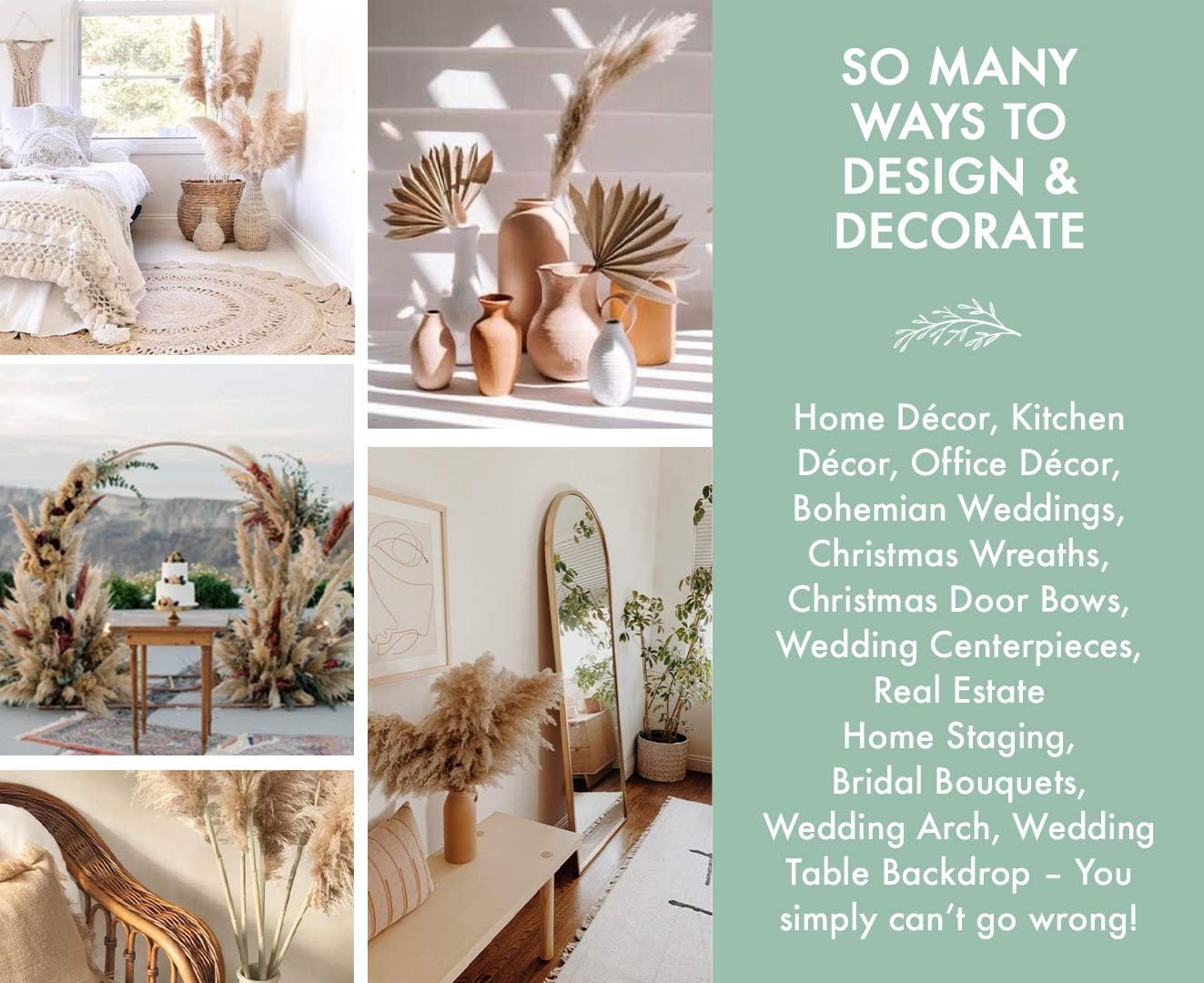 Boho City Blooms | 5 Stems Pampas Grass 40-48” | Home Decor for Kitchen, Living Room, Weddings | Tall & Fluffy Dried Flower Decorations | Natural, Farmhouse Centerpiece – Rustic Interior Arrangements