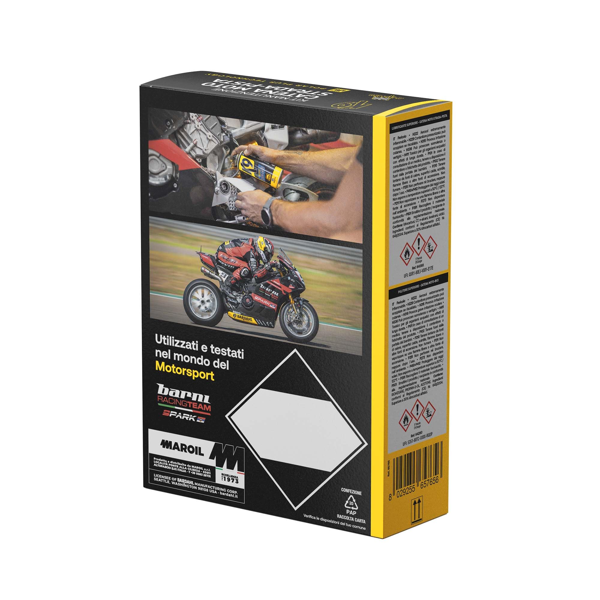 Bardahl - Kit Manutenzione Catene, Kit Speciale per Catena Moto da Strada-Pista, Anti-Usura e Ruggine, Allunga Vita Catena, Corona e Pignone, Resistenza Acqua, Spazzola Pulisci Catena