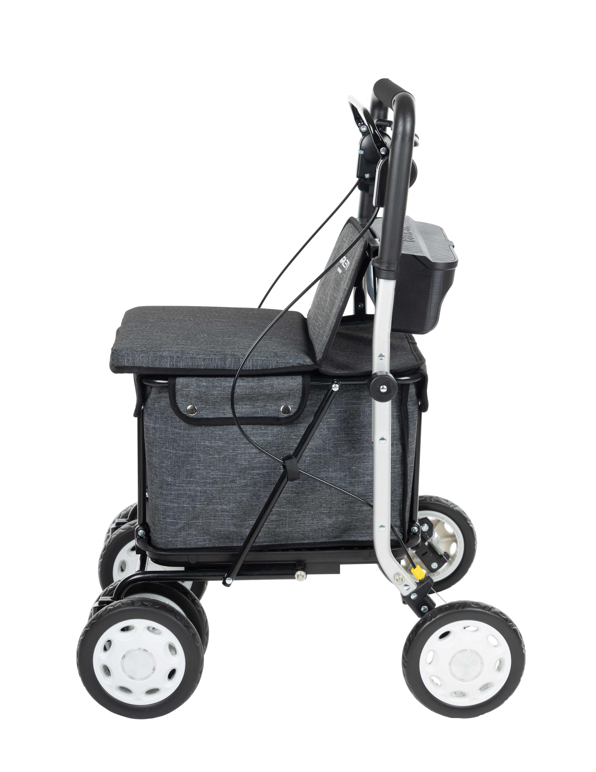 Carlett Deambulatore e Carrello con Sedile Integrato, Prodotto Medico Certificato UE, Manico Regolabile, Freno di Parcheggio e Ruote Regolabili a 3 Posizioni, Robusto, Comfort Assist, Grigio Scuro