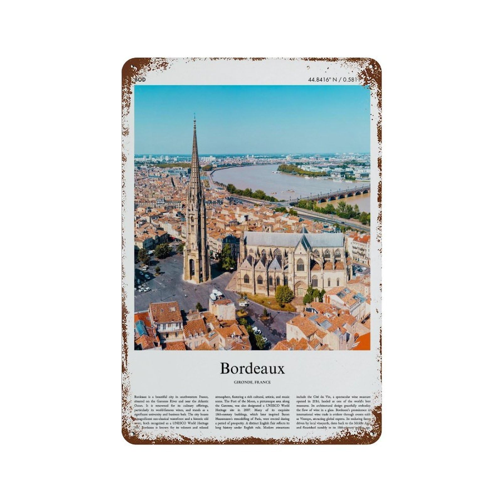 xiaoxiaoshen Bordeaux Gironde France City Scenery Wall Decor Art Metal Tin Poster Modern Home Decor Art Home Bar Shop Decorations Vintage Sign 30x20cm