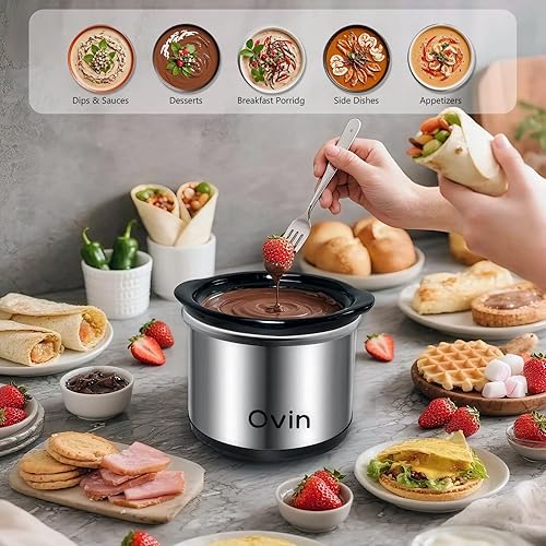 Miniatura 10 de Mini olla de cocción lenta redonda de 0.65 cuartos de galón, calentador de olla de fusión de fondue con cocodrilo de gres apto para lavavajillas,