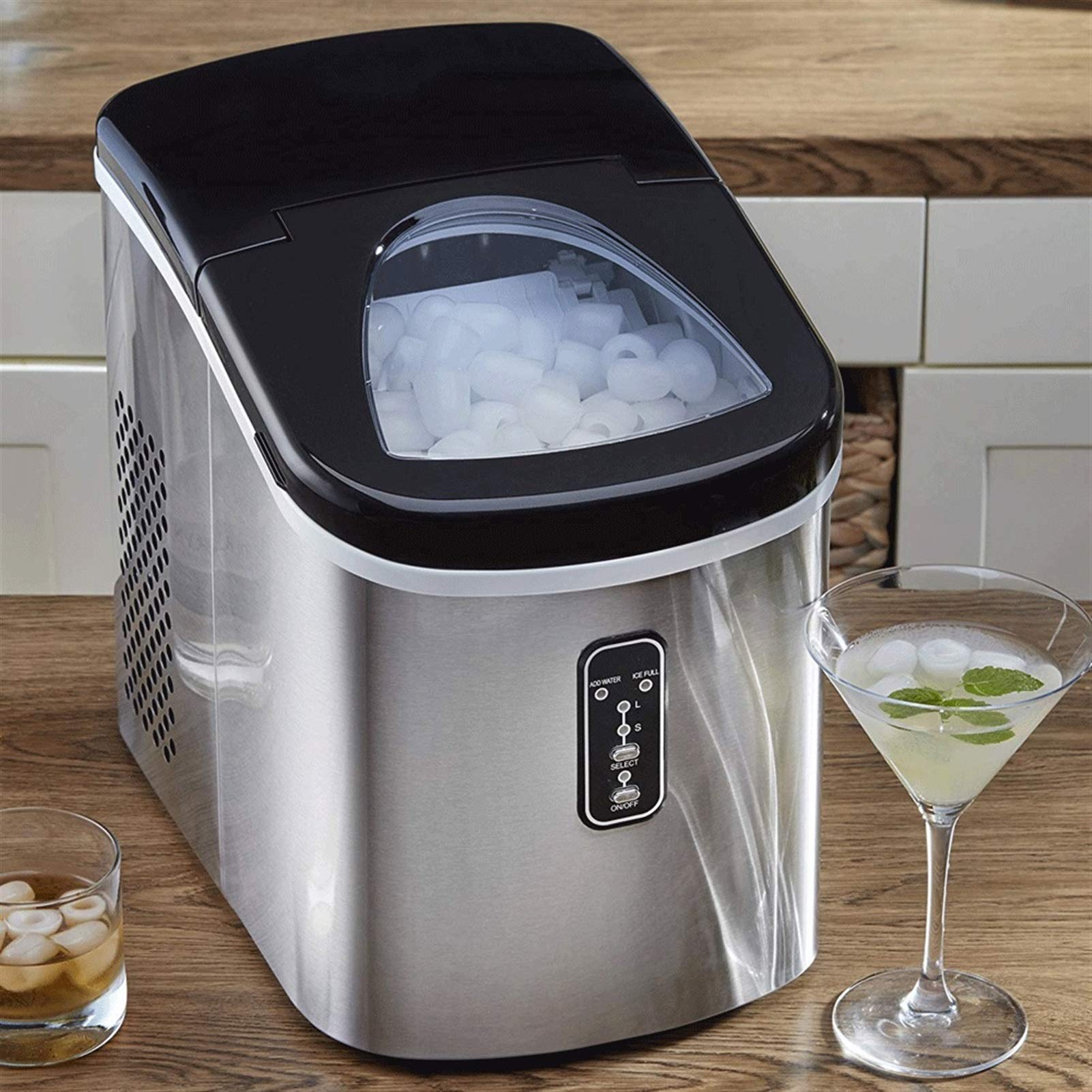 Macchina per Ghiaccio Macchina for il ghiaccio da banco, Macchina for il ghiaccio portatile, 30 libbre al giorno, Autopulente, Paletta inclusa, 2 dimensioni di ghiaccio proiettile for la cucina di cas